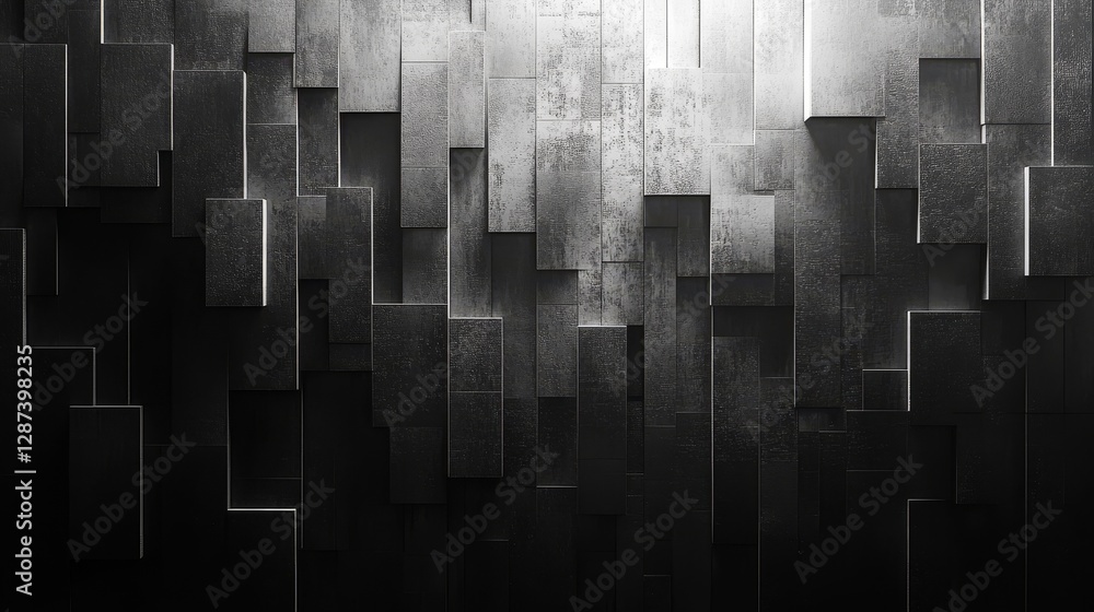 Poster abstract 8-bit monochromatic digital noise pattern in pixelated design, featuring distorted visual e