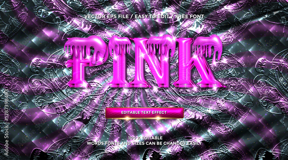 Poster pink 3d rendering text effect style