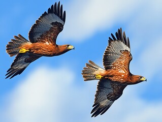 Fototapeta premium Hawks Soar Blue Sky