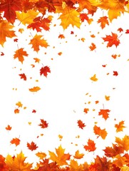 Autumnal Cascade Vibrant Maple Leaves Falling in a Festive Display of Seasonal Beauty on a White Background Capturing the Essence of Fall