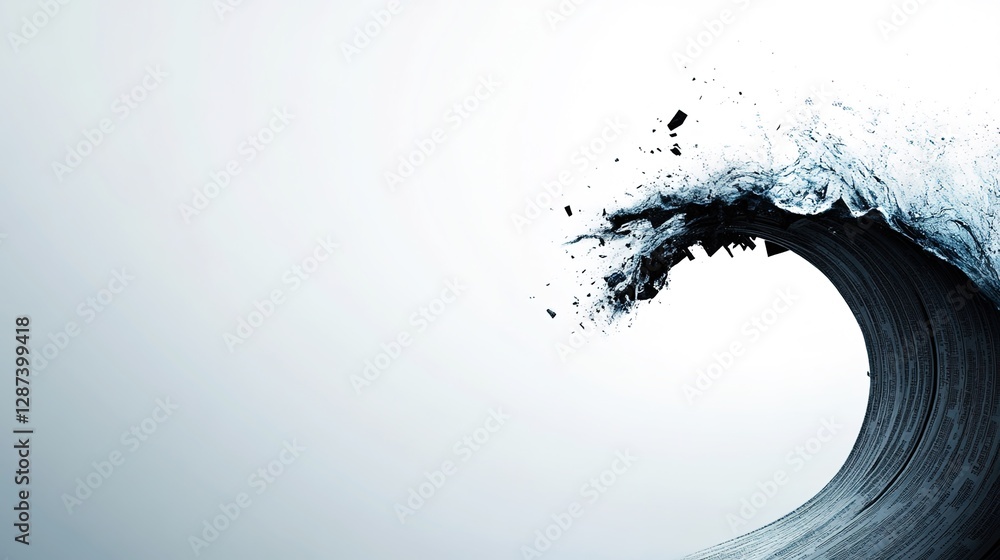Poster dynamic ocean wave with splashes in minimalist style