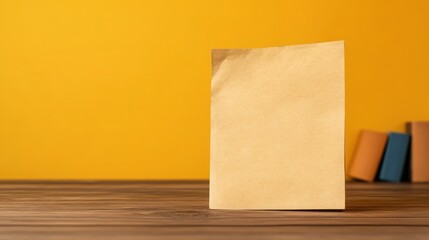 Blank, textured paper against a vibrant yellow wall, showcasing simplicity and a rustic feel