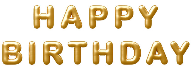 3D画像_風船_HAPPY BIRTHDAY_ゴールド