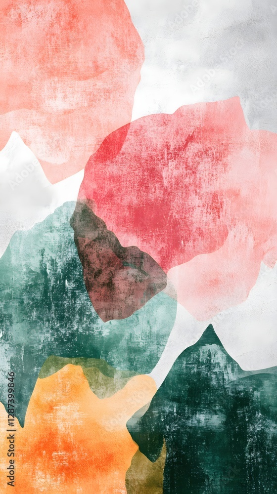 Poster abstract artistic landscape painting with watercolor texture and colorful shapes creating a serene a