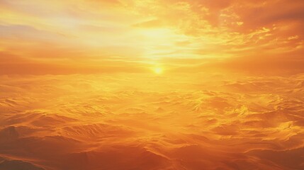 Expansive Golden Desert Dunes Under a Stunning Sunset Horizon