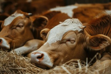 Vibrant Color Picture of Cows Sleeping in a Farm Dairy Cows is Economic Animals