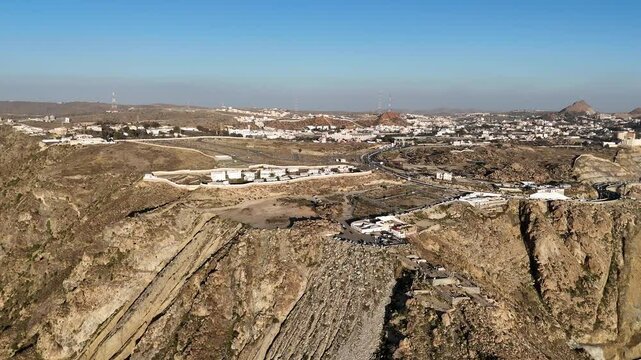 Al Taif drone 4k video Aerial view, Al Hada Mountain in Taif City top view, Saudi Arabia with Beautiful View of Mountains and Al Hada road to Mecca, Saudi tourism.