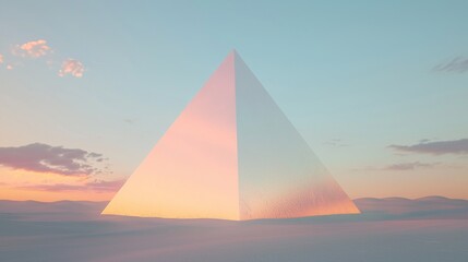 Towering Pyramid Rising from Sandy Dunes at Sunset Horizon