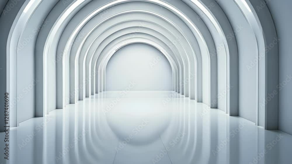 Poster futuristic white arched hallway with minimalistic design and soft lighting for modern architecture a