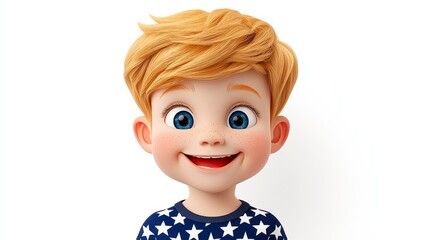 Fototapeta premium Cheerful 3D Rendered Portrait of a Blond Boy with Freckles and a Wide Smile