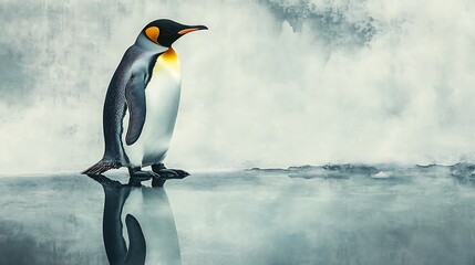 Fototapeta premium King penguin Antarctica ice reflection wildlife
