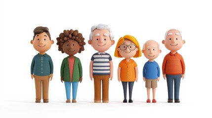 Diverse Cartoon Characters Group Portrait  3D Rendered Illustration