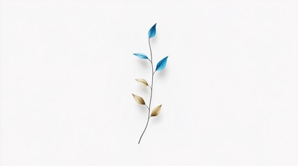 Fototapeta premium Elegant Blue and Gold Leaves on a Minimalist White Background