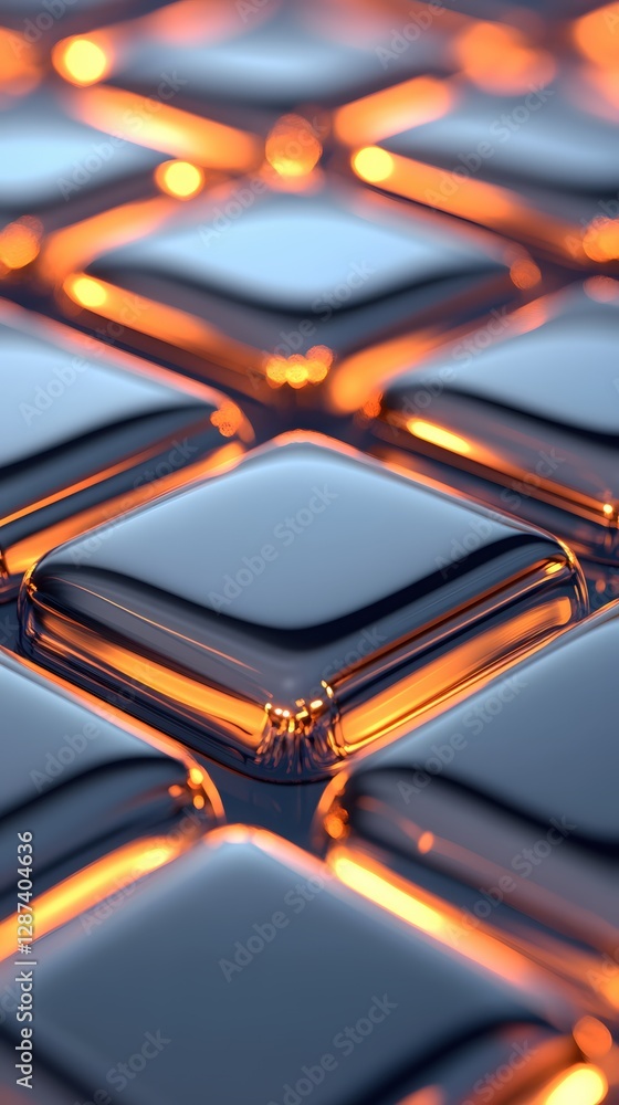 Poster abstract geometric pattern with glossy cubes and warm light reflections creating a futuristic and mo