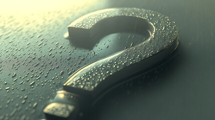 Metallic Question Mark on Wet Surface