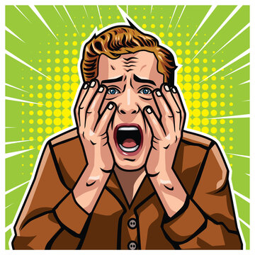 Illustration vector of a man screams in pop art style