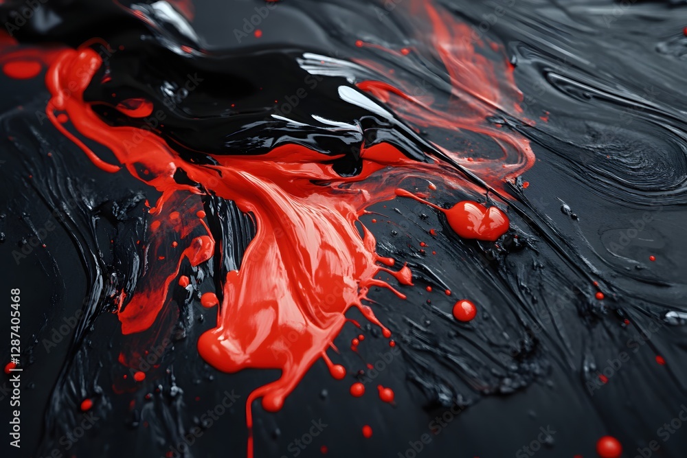 Poster bold strokes of crimson paint cascade across a canvas of deep black creating a captivating abstract 