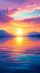 Naklejka premium Sunset over Mountains Lake