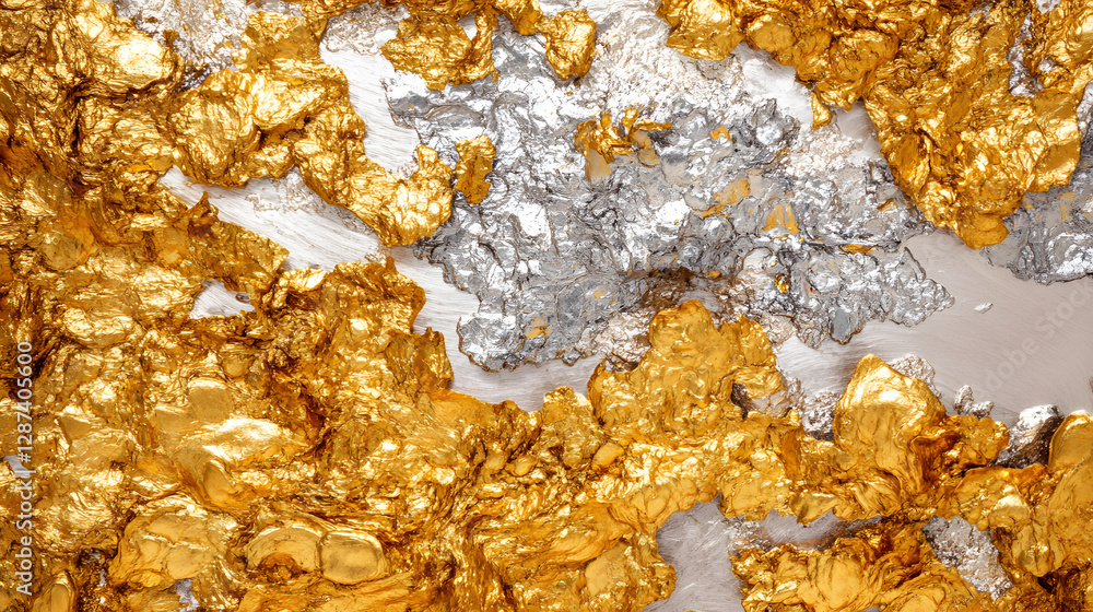 Aufkleber close up view of gold and silver foil textures with intricate patterns and reflections on a smooth s