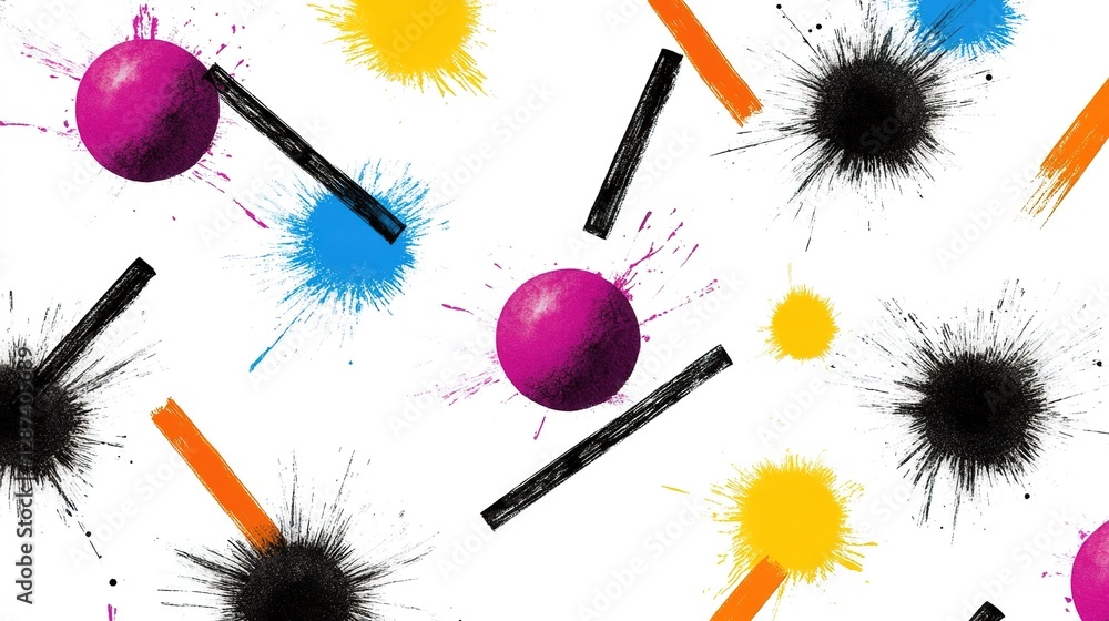 Poster colorful abstract design with splashes and geometric elements