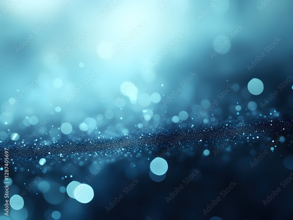 Poster ethereal blue glittery bokeh background with a soft glow and sparkling particles creating a magical 