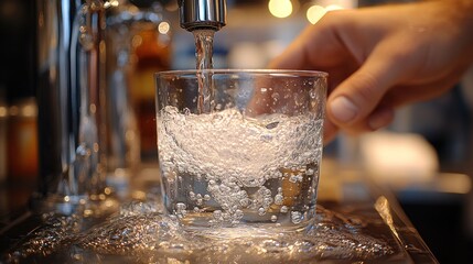 Hand filling glass with water from tap (1)