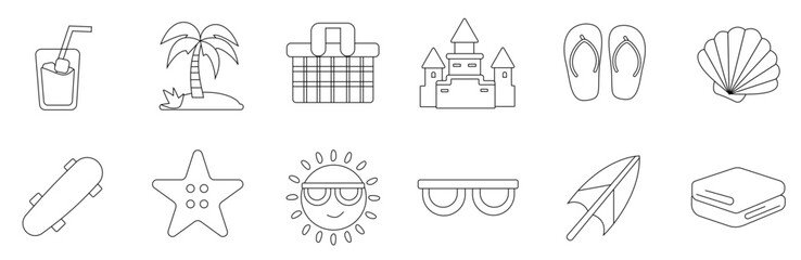 set of beach summer icons