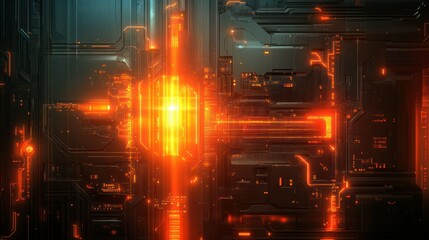 Abstract digital interface with glowing elements.