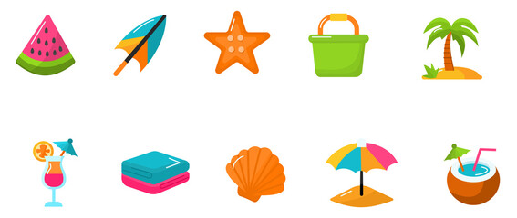 set of vector icons of summer