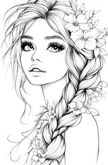 Fototapeta premium Woman with long hair and a flowery braid