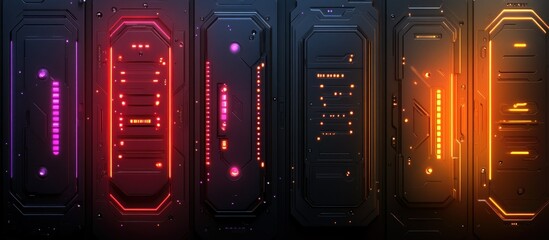 Abstract digital panels with glowing lights.