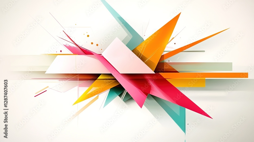 Poster dynamic abstract composition with colorful geometric shapes