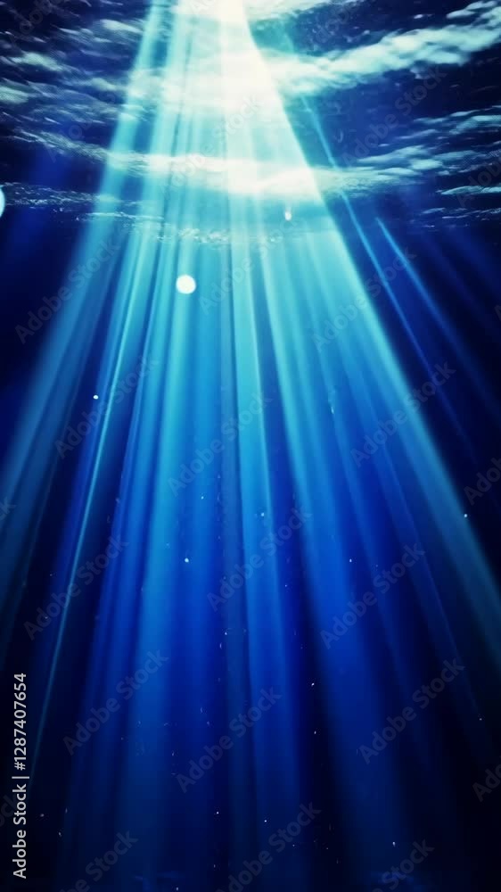 Poster light streams through the surface of the ocean creating a serene underwater atmosphere