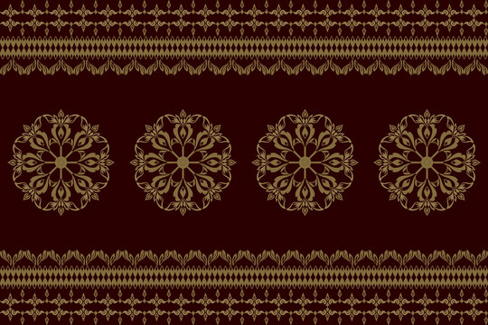 Elegant Ornamental Damask Pattern with Floral Motifs on Brown Background .Vector Illustration for Elegant Textile design for wrapping,dress, silk, scarf, background, textile, carpet.
