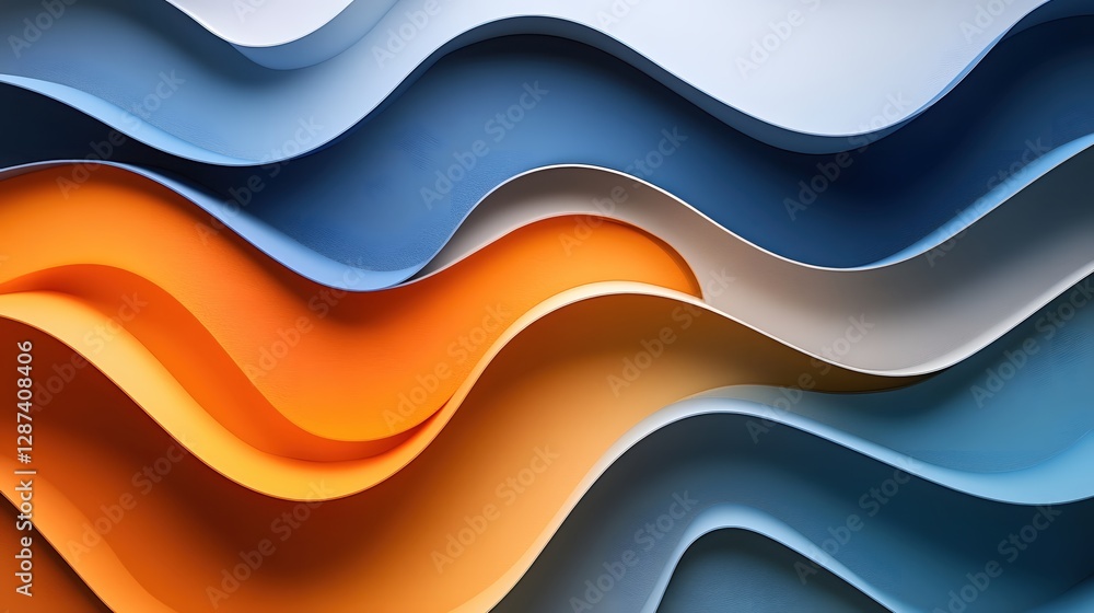 Aufkleber Abstract waves in vibrant orange and calming blue hues creating a modern and dynamic background with smooth transitions and elegant curves