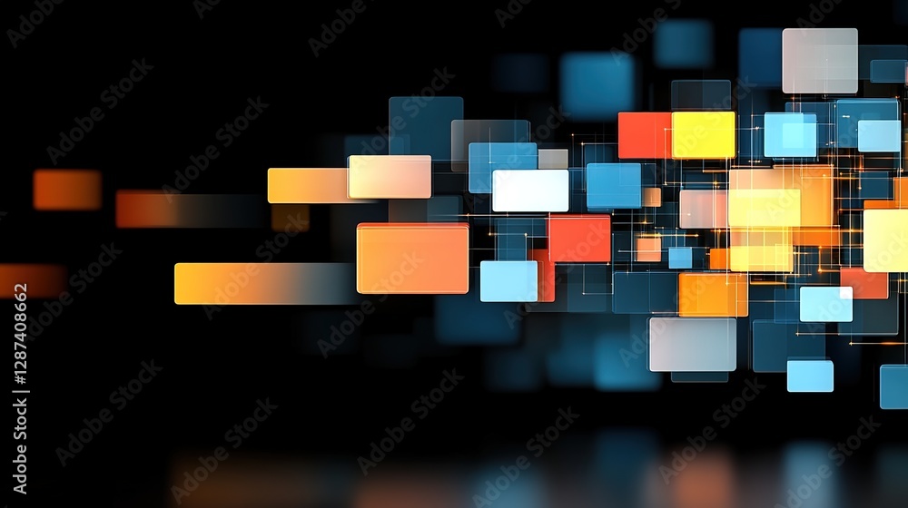 Poster abstract colorful geometric blocks blurring in a dark background