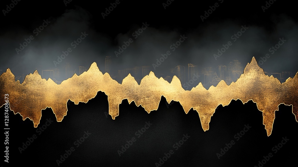 Poster golden wave pattern with abstract background of dark clouds