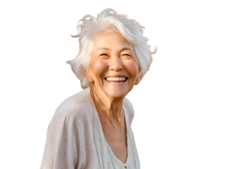 portrait of old woman smiling white background