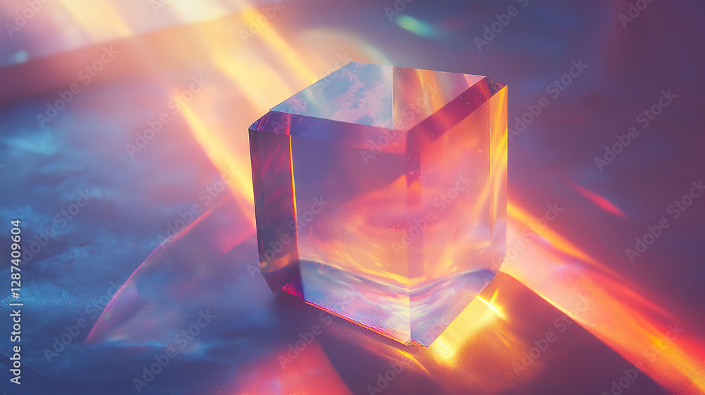 Poster bright and glowing floating hexagonal prism of pure light in a mysterious cosmic space