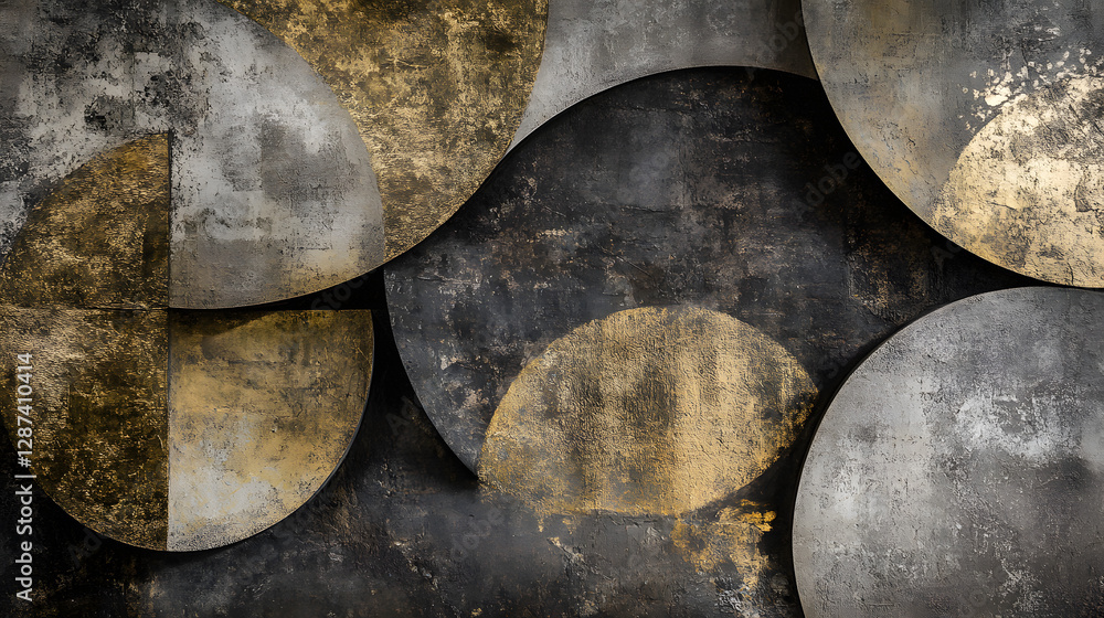 Poster wall with multiple circular shapes in various sizes and colors decorated in an indoor space