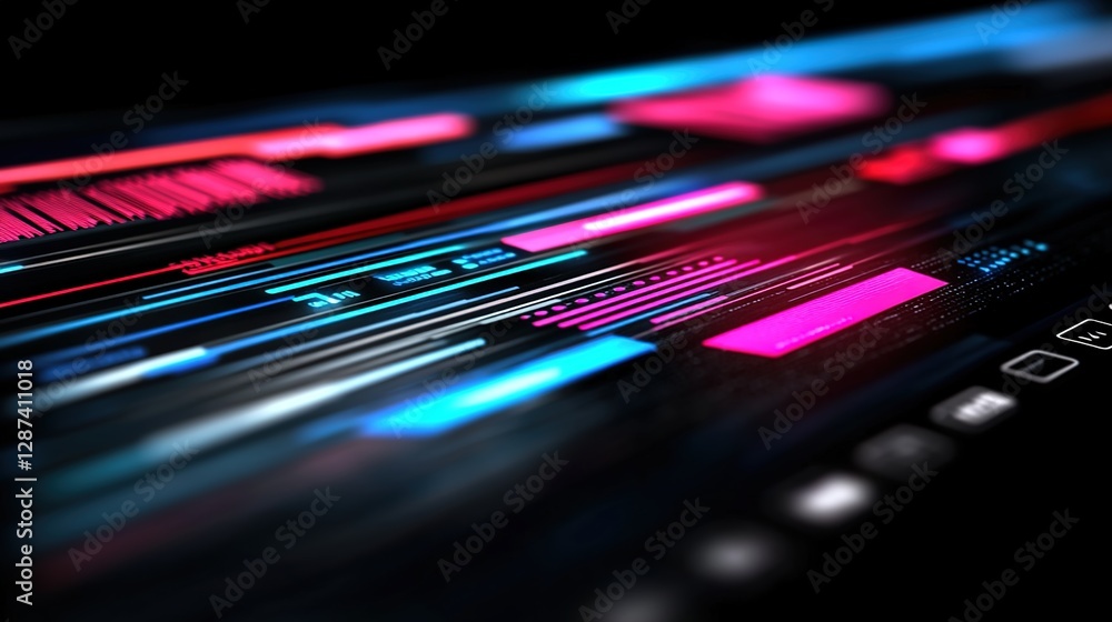Poster abstract digital technology background with colorful lines and shapes