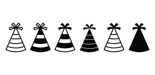 party hat accessory icon symbol vector design black white color illustration set
