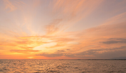 sunset sky over sea in the evening with colorful sunrise