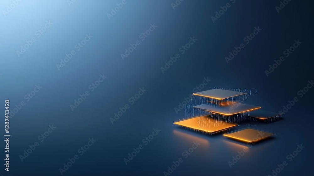 Poster abstract 3d layers with glowing edges on dark background