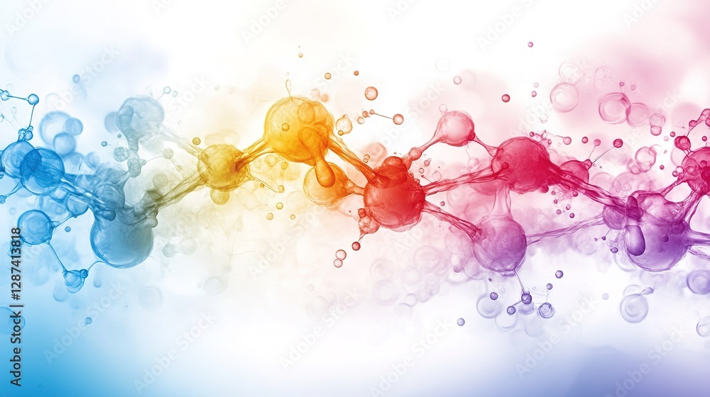 Poster colorful abstract molecules and bubbles on a soft gradient background