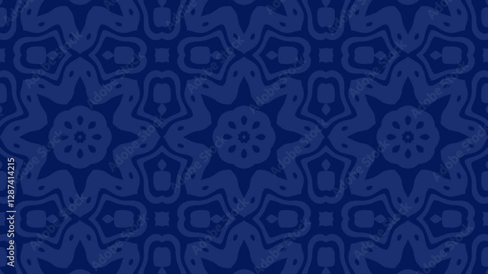 Poster loopable deep navy blue geometric kaleidoscope pattern: symmetrical abstract design with interlockin