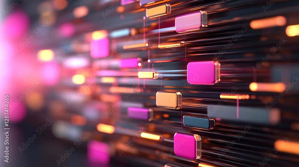 Poster colorful abstract digital background with glowing rectangles and lines