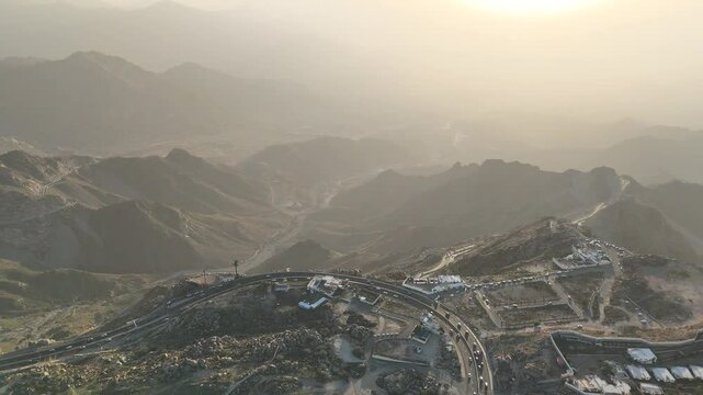 Al Taif drone 4k video Aerial view, Al Hada Mountain in Taif City top view, Saudi Arabia with Beautiful View of Mountains and Al Hada road to Mecca, Saudi tourism.