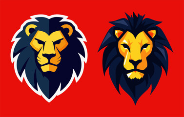 Two cartoon lion heads on a red background.