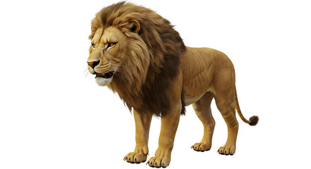 Obraz premium Majestic Lion Standing Proudly Isolated on White Background Digital Illustration